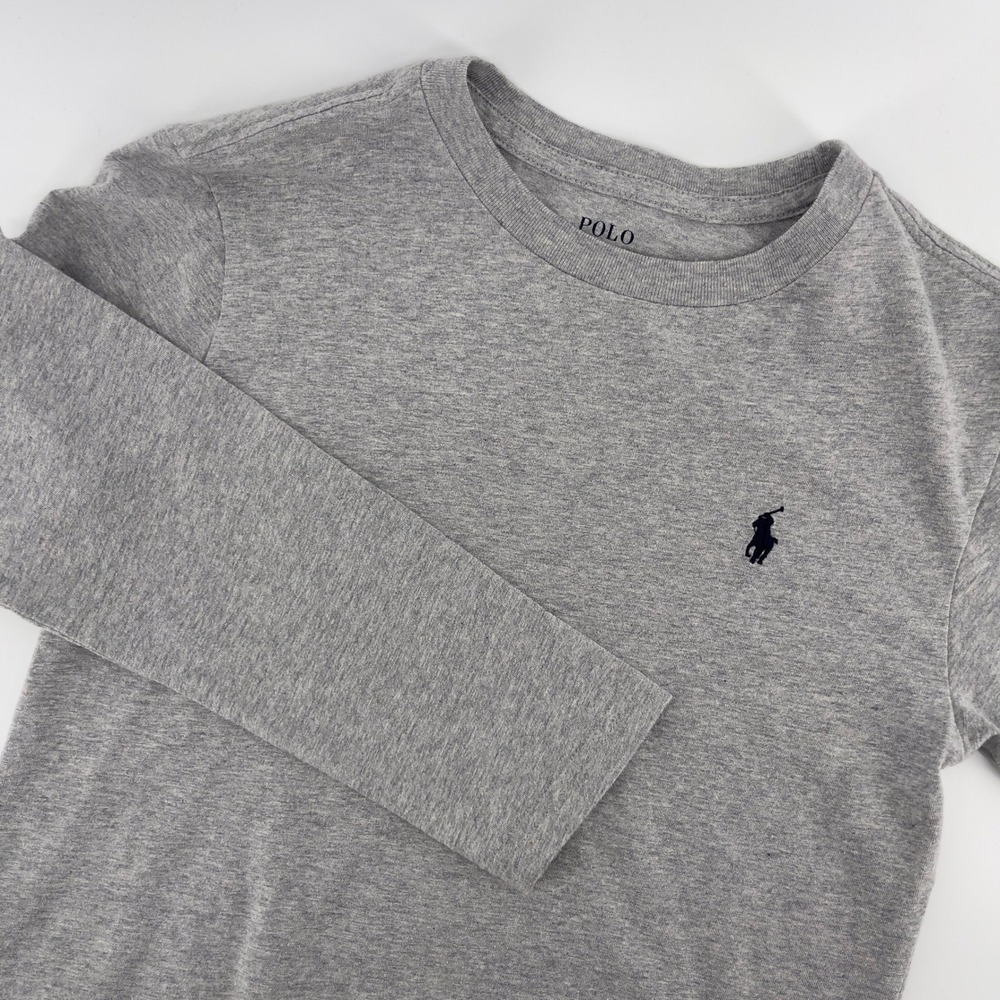 Polo Ralph Lauren Kids Long Sleeve T Shirt Gray Cotton Pony Logo S‎ Top